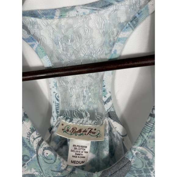 Womens Y2K Blue Floral Halter Lace Fitted Tank Size M Fairy Grunge Preppy Layer - Picture 7 of 9